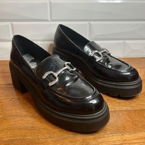 Retro Y2K Steve Madden Lush Black Platform Horse Bit Loafers 8.5